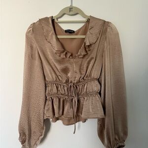 Steve Madden Tan Ruffled Blouse